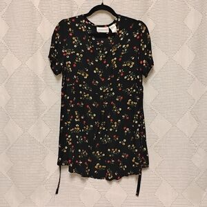 Vintage Oh ! Mamma Floral Black Maternity Top Women's Size Small 100% Rayon